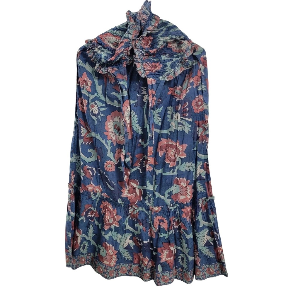 Sea New York Swim Coverup Womens Small Blue Luna Print Smocked Organic Cotton
